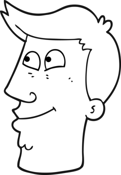 hand drawn black and white cartoon male face png