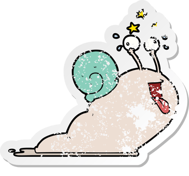 distressed sticker of a crazy cartoon snail png