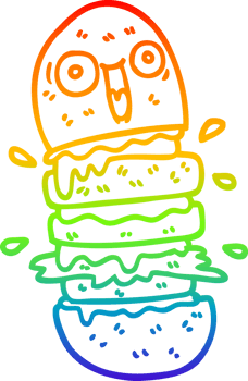 rainbow gradient line drawing of a cartoon burger png