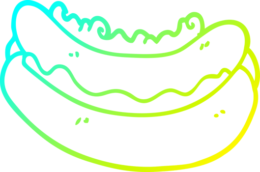 cold gradient line drawing of a cartoon hotdog in a bun png