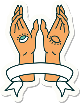tattoo style sticker with banner of mystic hands png