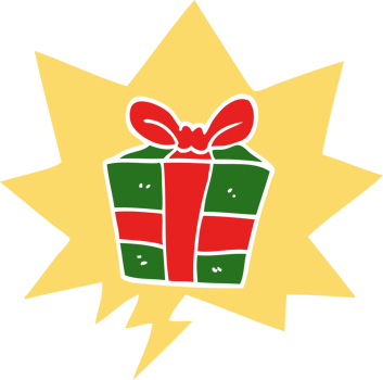cartoon present with speech bubble in retro style png