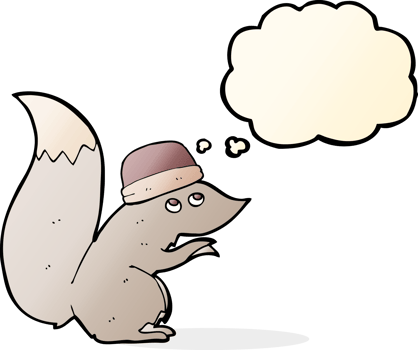 cartoon squirrel wearing hat with thought bubble png