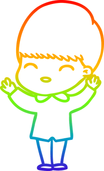 rainbow gradient line drawing of a happy cartoon boy png