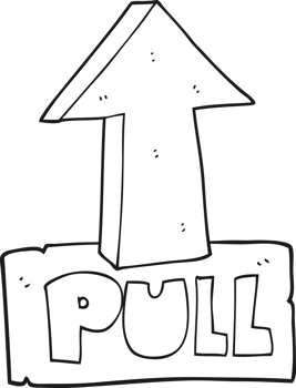 hand drawn black and white cartoon door pull sign png