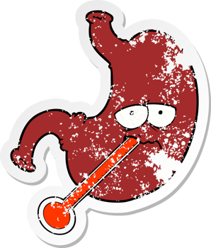 distressed sticker of a cartoon upset stomach png