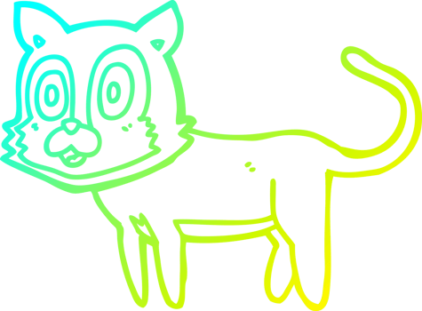 cold gradient line drawing of a happy cartoon cat png