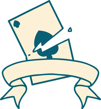 traditional tattoo with banner of a torn card png