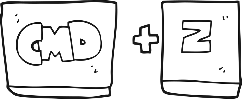 hand drawn black and white cartoon command Z function png