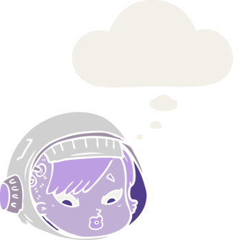 cartoon astronaut face with thought bubble in retro style png