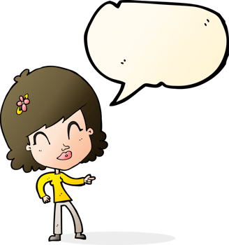 cartoon happy woman pointing with speech bubble png