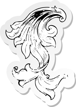 retro distressed sticker of a traditional hand drawn floral swirl png