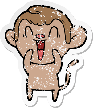 distressed sticker of a cartoon laughing monkey png