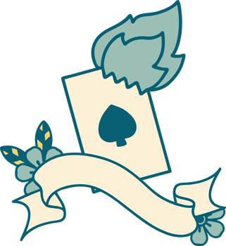 traditional tattoo with banner of a flaming card png