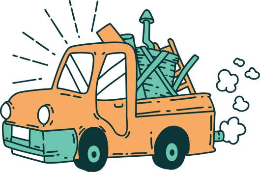 illustration of a traditional tattoo style truck carrying junk png