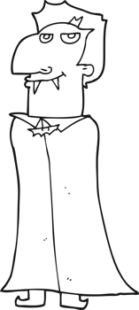 hand drawn black and white cartoon vampire png