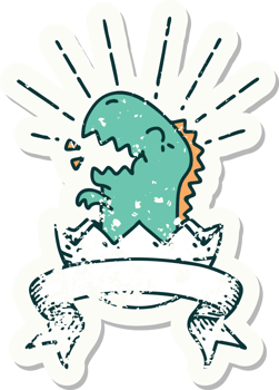 worn old sticker of a tattoo style hatching dinosaur png