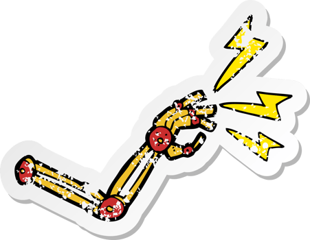 retro distressed sticker of a cartoon robot arm png