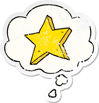 cartoon star with thought bubble as a distressed worn sticker png