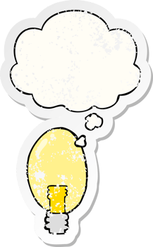 cartoon electric light with thought bubble as a distressed worn sticker png