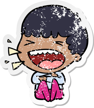 distressed sticker of a cartoon laughing man png