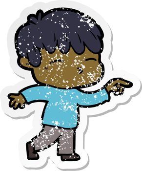 distressed sticker of a cartoon curious boy png