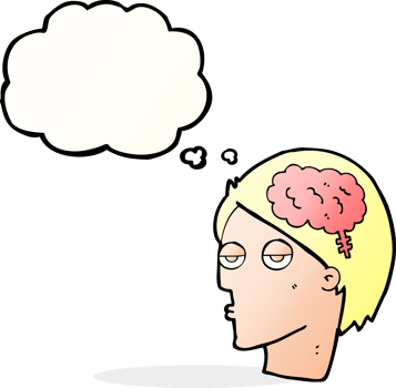 cartoon head with brain symbol with thought bubble png