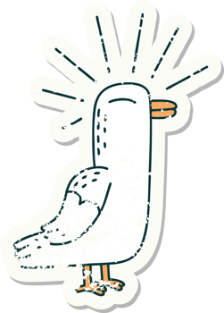 worn old sticker of a tattoo style seagull bird png