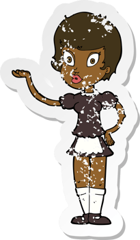 retro distressed sticker of a cartoon waitress png
