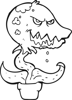 hand drawn black and white cartoon monster plant png