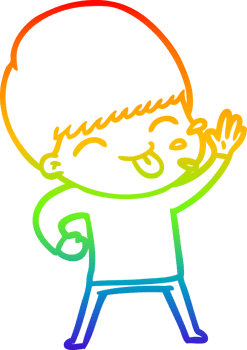 rainbow gradient line drawing of a happy cartoon boy png