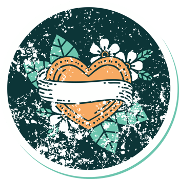 iconic distressed sticker tattoo style image of a heart and banner png