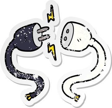distressed sticker of a cartoon plug and socket png