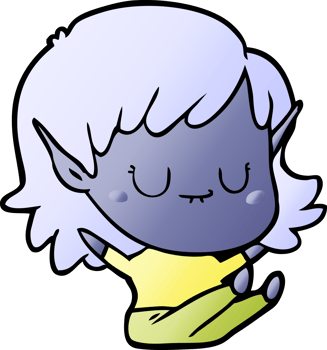 happy cartoon elf girl sitting png