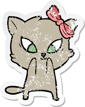 distressed sticker of a cartoon cat png