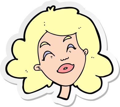 sticker of a cartoon happy female face png