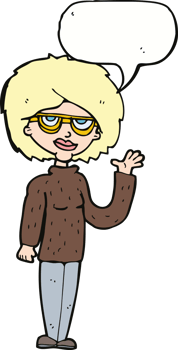 cartoon woman waving with speech bubble png