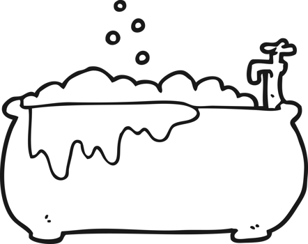 hand drawn black and white cartoon bath png