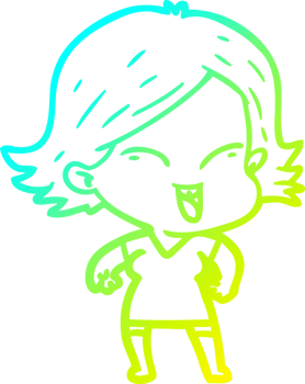 cold gradient line drawing of a happy cartoon girl png