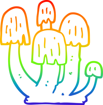 rainbow gradient line drawing of a cartoon mushrooms png
