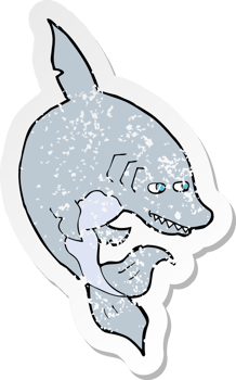 retro distressed sticker of a funny cartoon shark png