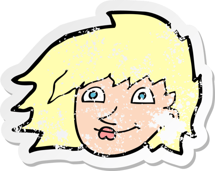 retro distressed sticker of a cartoon female face drawing png