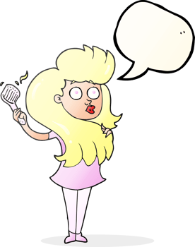 hand drawn speech bubble cartoon woman brushing hair png