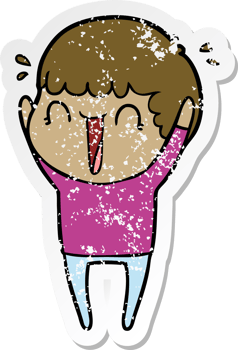 distressed sticker of a cartoon man jumping for joy png