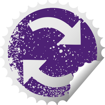 distressed circular peeling sticker symbol of a recycling arrows png