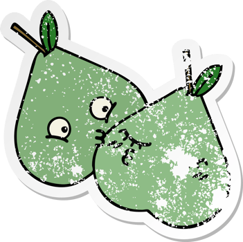 distressed sticker of a cute cartoon green pear png