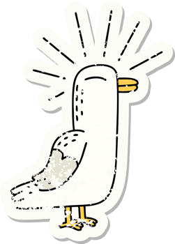 worn old sticker of a tattoo style seagull bird png