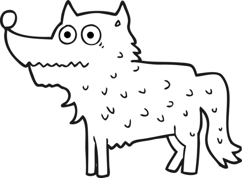 hand drawn black and white cartoon dog png