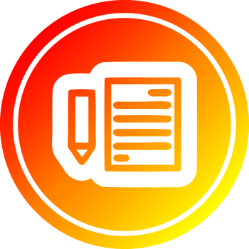 document and pencil circular icon with warm gradient finish png