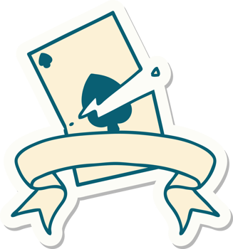 tattoo style sticker with banner of a torn card png
